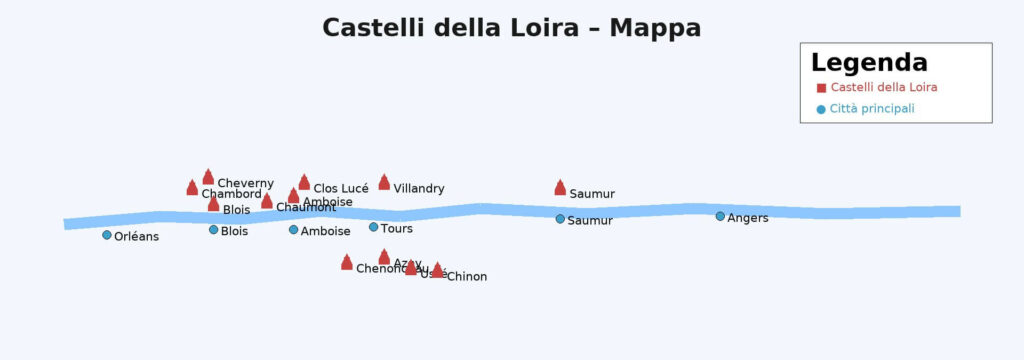 Viaggi organizzati ESITUR | mappa castelli della loira viaggi organizzati in francia